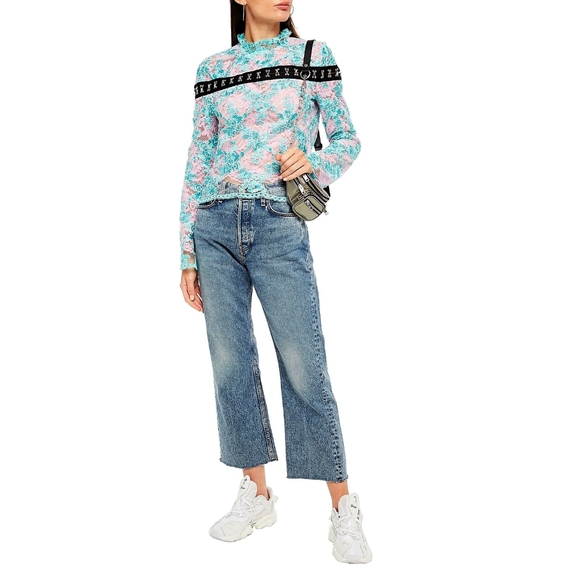 Marques Almeida Tops - Marques Almeida Corset Y2K Dopamine Bright Ruffle Corded Floral Lace Top